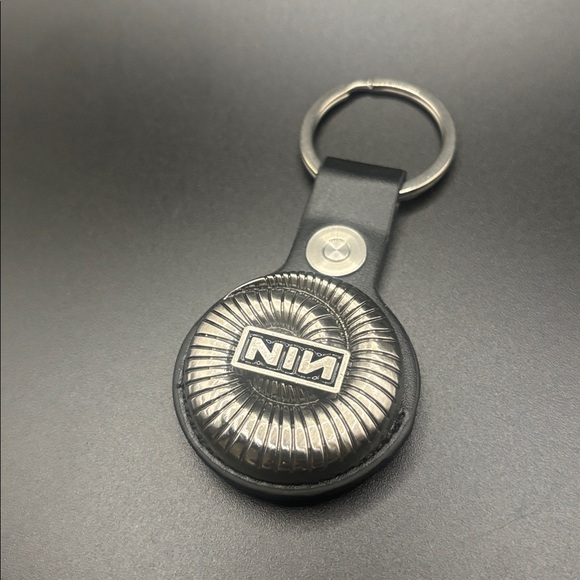Official Nine Inch Nails leather steel concert 2025 AirTag tracker keychain